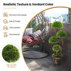 3 Foot Artificial Cedar Topiary Tree, Four Ball Tiers on a Rattan Trunk