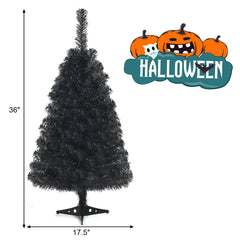 3 FT Black Artificial Tabletop Tree with 116 Branch Tips and Plastic Stand for Halloween and Christmas