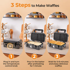 3-in-1 1082W Sandwich Maker with Removable Non-Stick Plates-Black