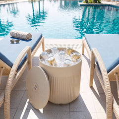3-in-1 All-Weather Outdoor HDPE Umbrella Base with Water Bag and, 2” Umbrella Hole for Patio-Beige