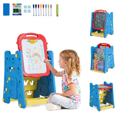 3 in 1 Art Easel for Kids with Double Sided Magnetic Board-Blue