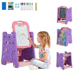 3 in 1 Art Easel for Kids with Double Sided Magnetic Board-Pink