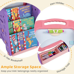 3 in 1 Art Easel for Kids with Double Sided Magnetic Board-Pink