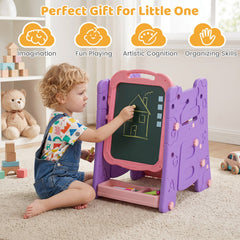 3 in 1 Art Easel for Kids with Double Sided Magnetic Board-Pink