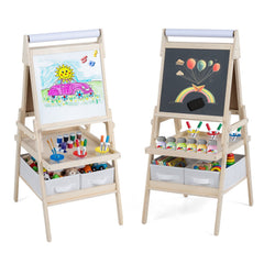 3-in-1 Art Easel for Kids with Magnetic Chalkboard and Whiteboard-Natrual