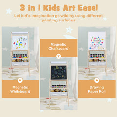 3-in-1 Art Easel for Kids with Magnetic Chalkboard and Whiteboard-Natrual