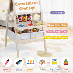 3-in-1 Art Easel for Kids with Magnetic Chalkboard and Whiteboard-Natrual