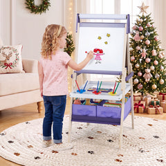 3-in-1 Art Easel for Kids with Magnetic Chalkboard and Whiteboard-Purple