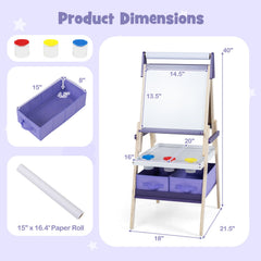 3-in-1 Art Easel for Kids with Magnetic Chalkboard and Whiteboard-Purple