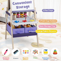 3-in-1 Art Easel for Kids with Magnetic Chalkboard and Whiteboard-Purple
