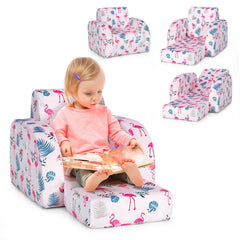3 in 1 Toddler Flip Out Chair, Lounger and Bed, Flamingo Print