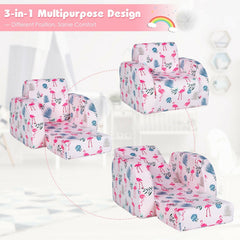 3 in 1 Toddler Flip Out Chair, Lounger and Bed, Flamingo Print