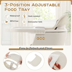 3-in-1 Convertible Wooden High Chair with Cushion-Beige