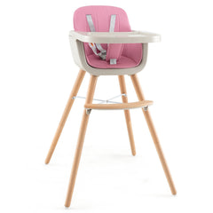 3-in-1 Convertible Wooden High Chair with Cushion-Pink