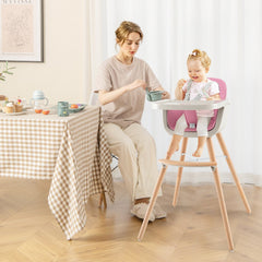 3-in-1 Convertible Wooden High Chair with Cushion-Pink