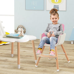 3-in-1 Convertible Wooden High Chair with Cushion-Pink