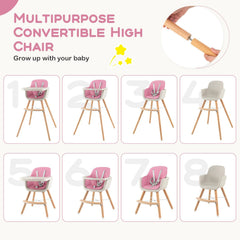 3-in-1 Convertible Wooden High Chair with Cushion-Pink