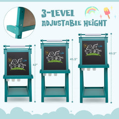 3-in-1 Double-sided Art Easel with Chalkboard and Magnetic Whiteboard-Green