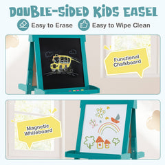 3-in-1 Double-sided Art Easel with Chalkboard and Magnetic Whiteboard-Green