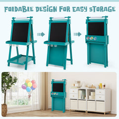 3-in-1 Double-sided Art Easel with Chalkboard and Magnetic Whiteboard-Green