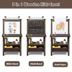 3 in 1 Double-Sided Storage Art Easel-Brown