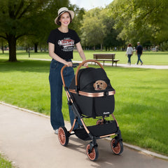 3-in-1 Foldable Pet Stroller with, Sun Shade and Safety Belt for up to 55 lbs Small Medium Dogs Cats-Black