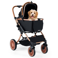 3-in-1 Foldable Pet Stroller with, Sun Shade and Safety Belt for up to 55 lbs Small Medium Dogs Cats-Black