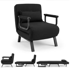 3 in 1 Folding Sofa Bed Chair, Opens to a 73 in Single Bed, 6 Backrest Angles, Hidden Legs, Black