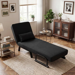 3 in 1 Folding Sofa Bed Chair, Opens to a 73 in Single Bed, 6 Backrest Angles, Hidden Legs, Black