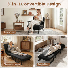 3 in 1 Folding Sofa Bed Chair, Opens to a 73 in Single Bed, 6 Backrest Angles, Hidden Legs, Black