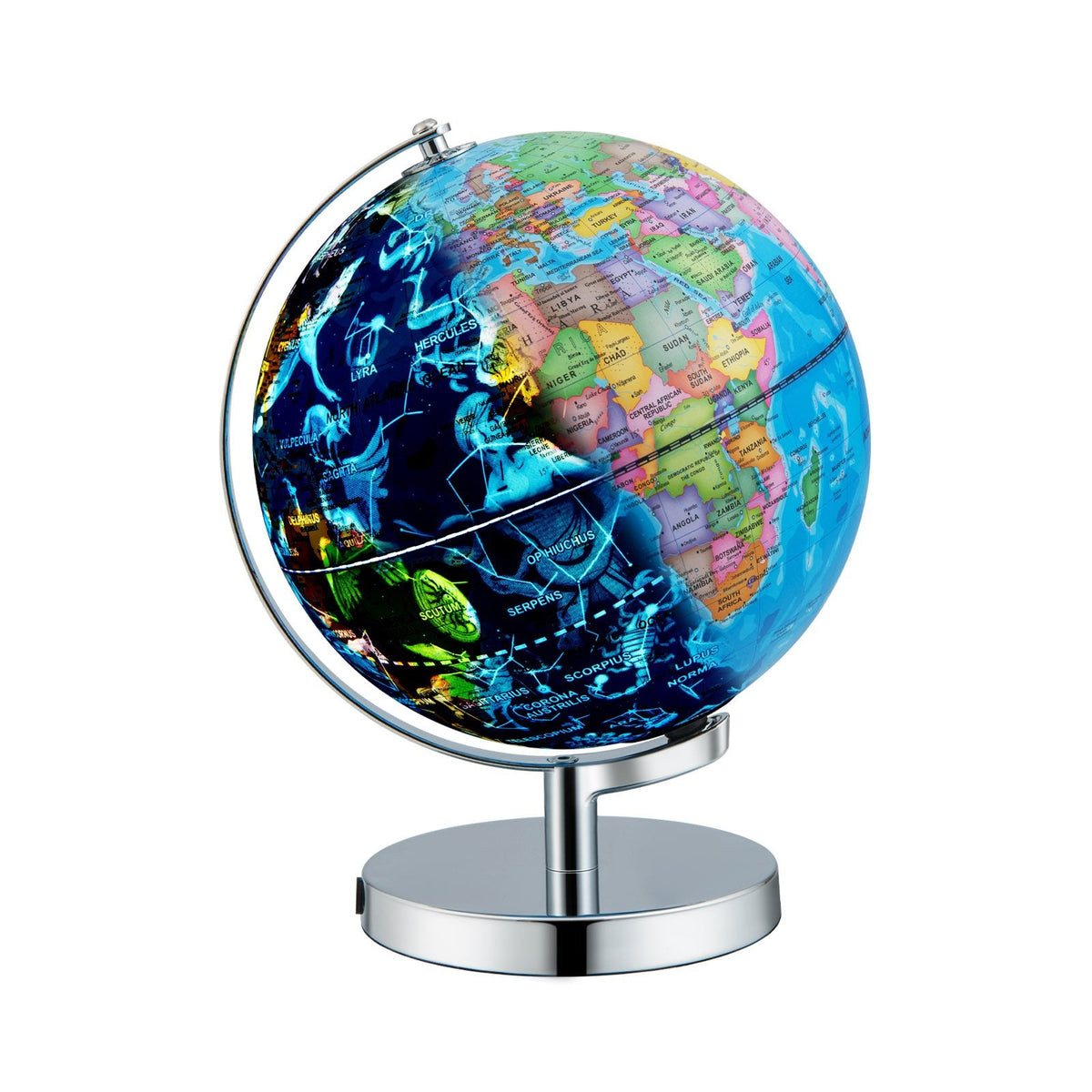 3-in-1 Illuminated World Globe with Stand and, 88 Constellations