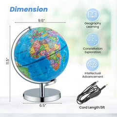 3-in-1 Illuminated World Globe with Stand and, 88 Constellations