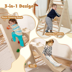 3-In 1 Jungle Gym Indoor Playground with Extended Slide for Toddlers-Natural