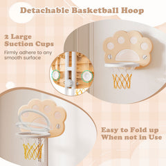 3 in 1 Kids Basketball Hoop with Basketball and Foldable Rim-Beige