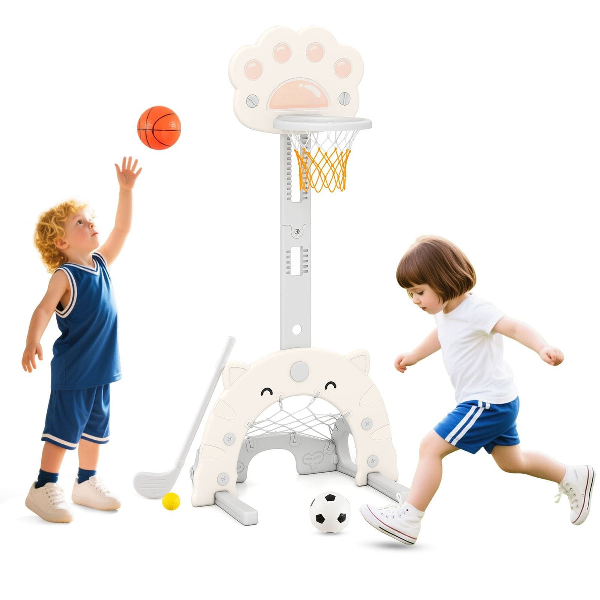 3 in 1 Kids Basketball Hoop with Basketball and Foldable Rim-Gray