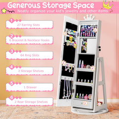 3 In 1 Kids Jewelry Cabinet with 3-Color Lighted Full Length Mirror and Internal Mirror-White