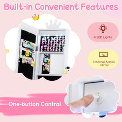 3 In 1 Kids Jewelry Cabinet with 3-Color Lighted Full Length Mirror and Internal Mirror-White