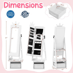 3 In 1 Kids Jewelry Cabinet with 3-Color Lighted Full Length Mirror-White
