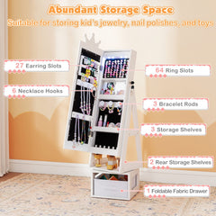 3 In 1 Kids Jewelry Cabinet with 3-Color Lighted Full Length Mirror-White