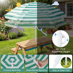 3-in-1 Kids Outdoor Picnic Water Sand Table with Removable Umbrella and Boxes-Green