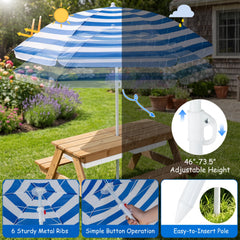 3-in-1 Kids Outdoor Picnic Water Sand Table with Removable Umbrella and Boxes-Navy