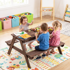 3-in-1 Kids Outdoor Picnic Water Sand Table with Removable Umbrella and Boxes-Red