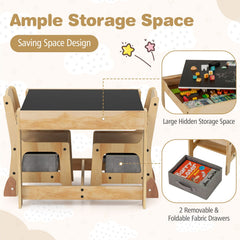 3 in 1 Kids Table and Chair Set with Removable Tabletop and 2 Storage Drawers-Gray