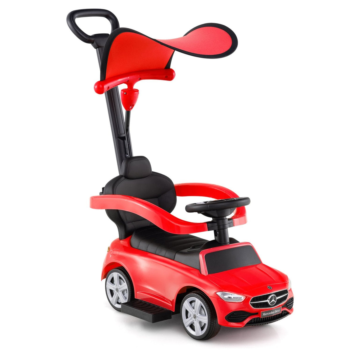 3-in-1 Ride on Push Car Mercedes-Benz Licensed Sliding Car with Canopy-Red