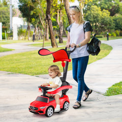 3-in-1 Ride on Push Car Mercedes-Benz Licensed Sliding Car with Canopy-Red