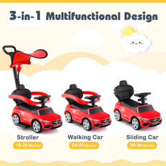3-in-1 Ride on Push Car Mercedes-Benz Licensed Sliding Car with Canopy-Red