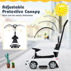 3-in-1 Ride on Push Car Mercedes-Benz Licensed Sliding Car with Canopy-White
