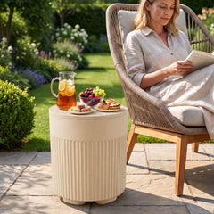 3-in-1 Outdoor Cooler Side Table with Fluted Design for Deck-Beige