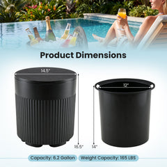 3-in-1 Outdoor Cooler Side Table with Fluted Design for Deck-Black
