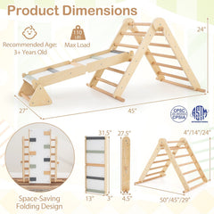 3-in-1 Pikler Triangle Climbing Set Kids Foldable Montessori Toys with Ramp-Natural